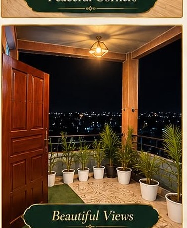 Balcony with warm timber details and Shillong city lights